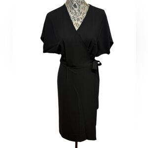 Charles Henry Black Sheath Wrap Dress with Tie Front